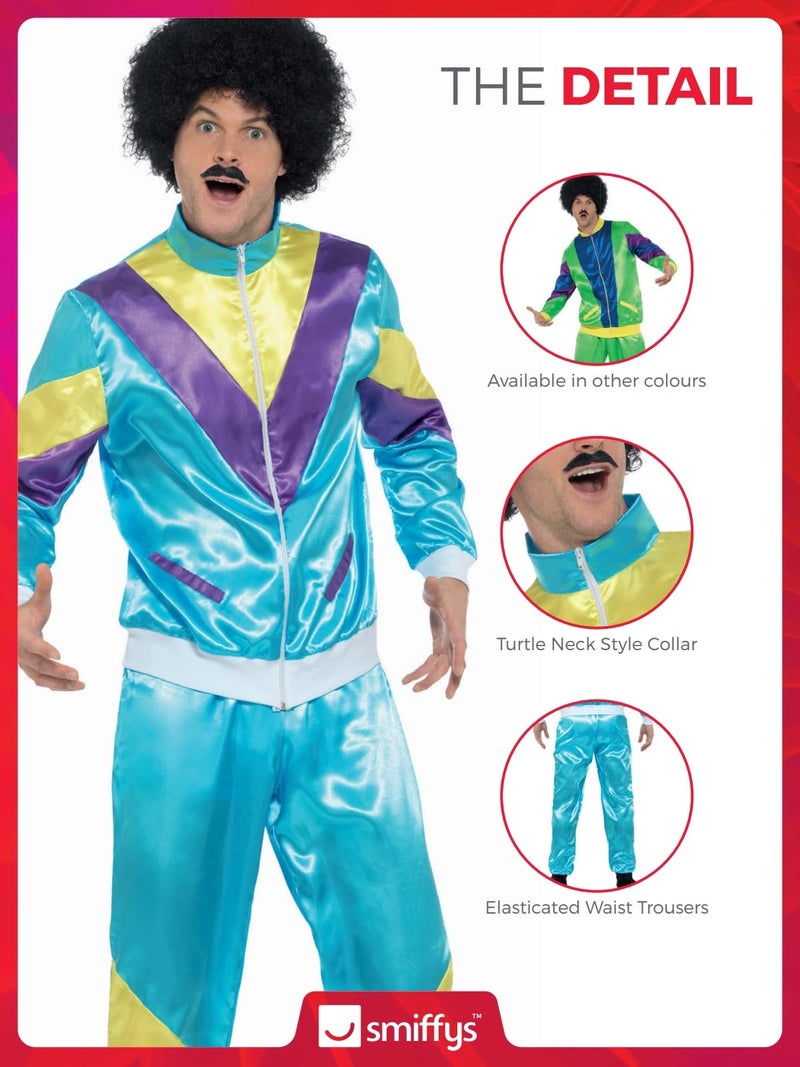 Smiffys mens 80s Height of Fashion Shell Suit Adult Sized Costume, Blue, M - US Size 38-40 - Image 3